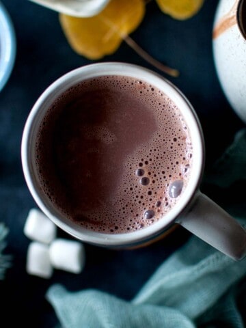 Grey mug with hot cocoa