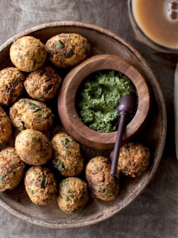 Terracotta bowl with Gujarati fried snack