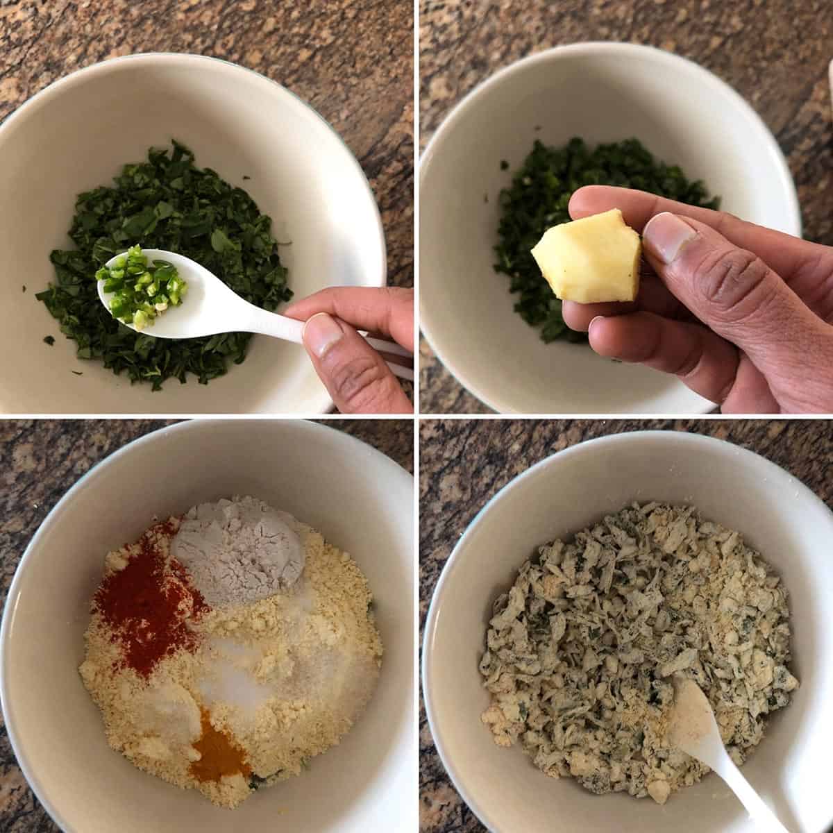 Step by step photos showing the making of muthia mixture