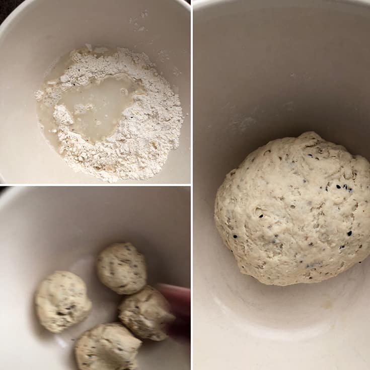 Side by side photos showing the making of the dough