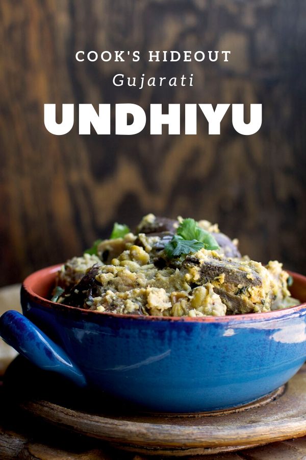 Blue bowl with Undhiyu