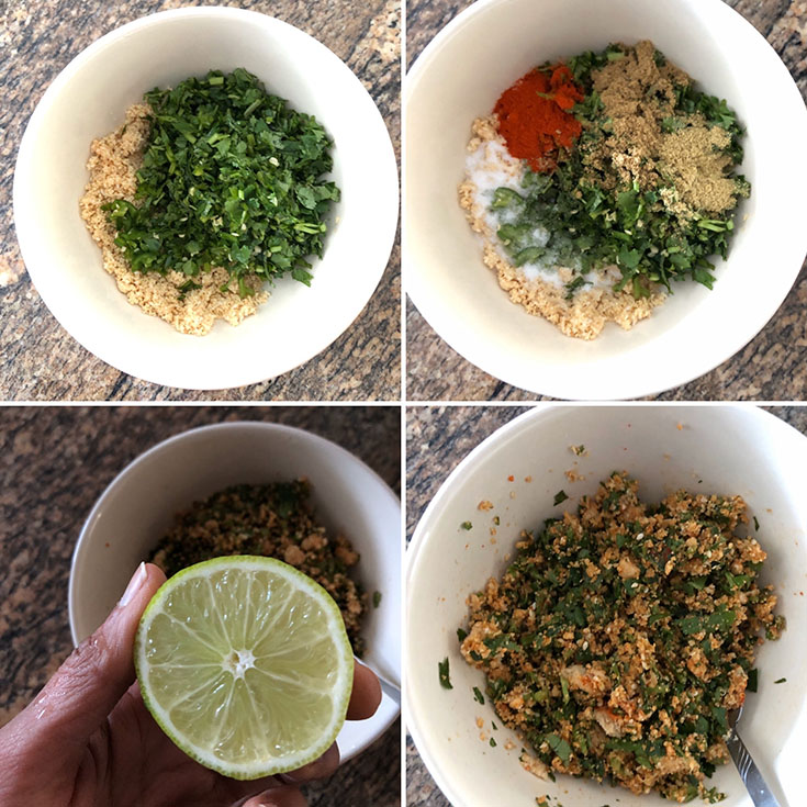 Step by step photos showing the making of masala for Gujarati curry