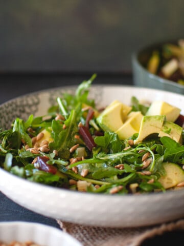 White bowl with beetroot salad.