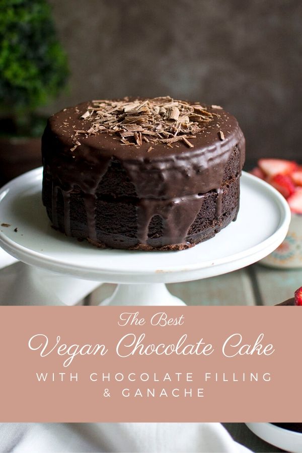 Vegan chocolate cake with chocolate filling and ganache