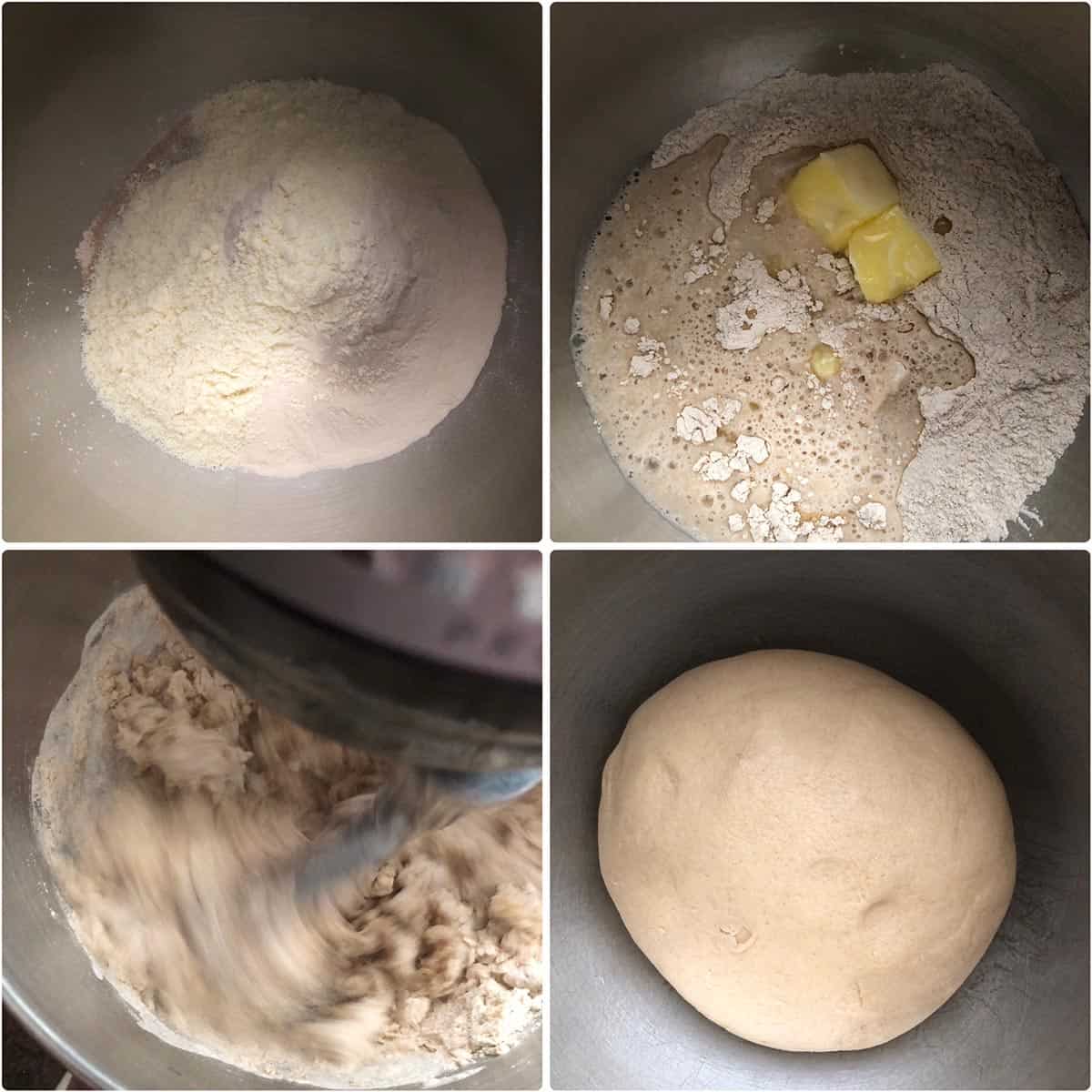 Combining all the ingredients for the dough in a steel bowl