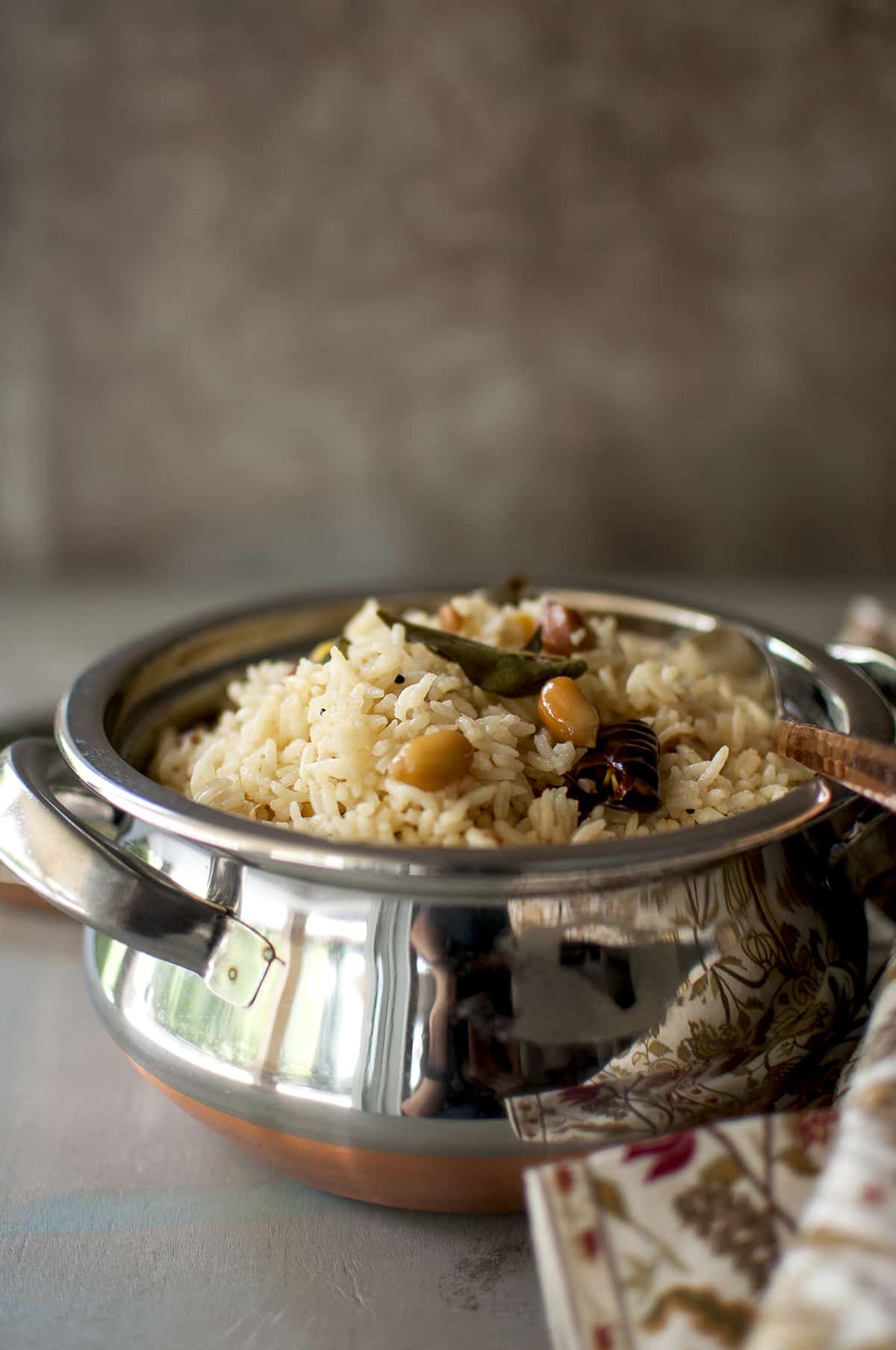 Steel bowl with tamarind rice