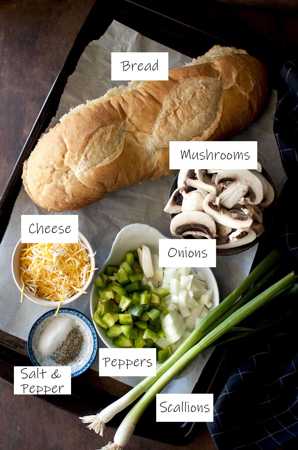 Ingredients needed to make Zapiekanka, details in the recipe card.