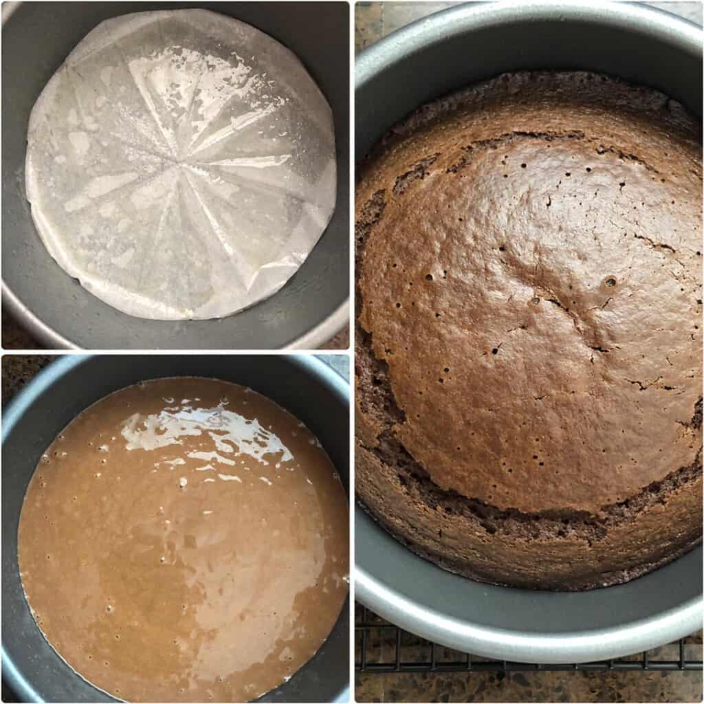 parchment lined baking pan filled with batter and baked until done