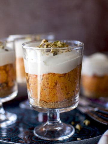 Individual no bake carrot halwa cheesecake.