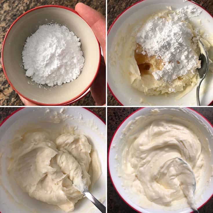 Photos showing the making of mascarpone filling