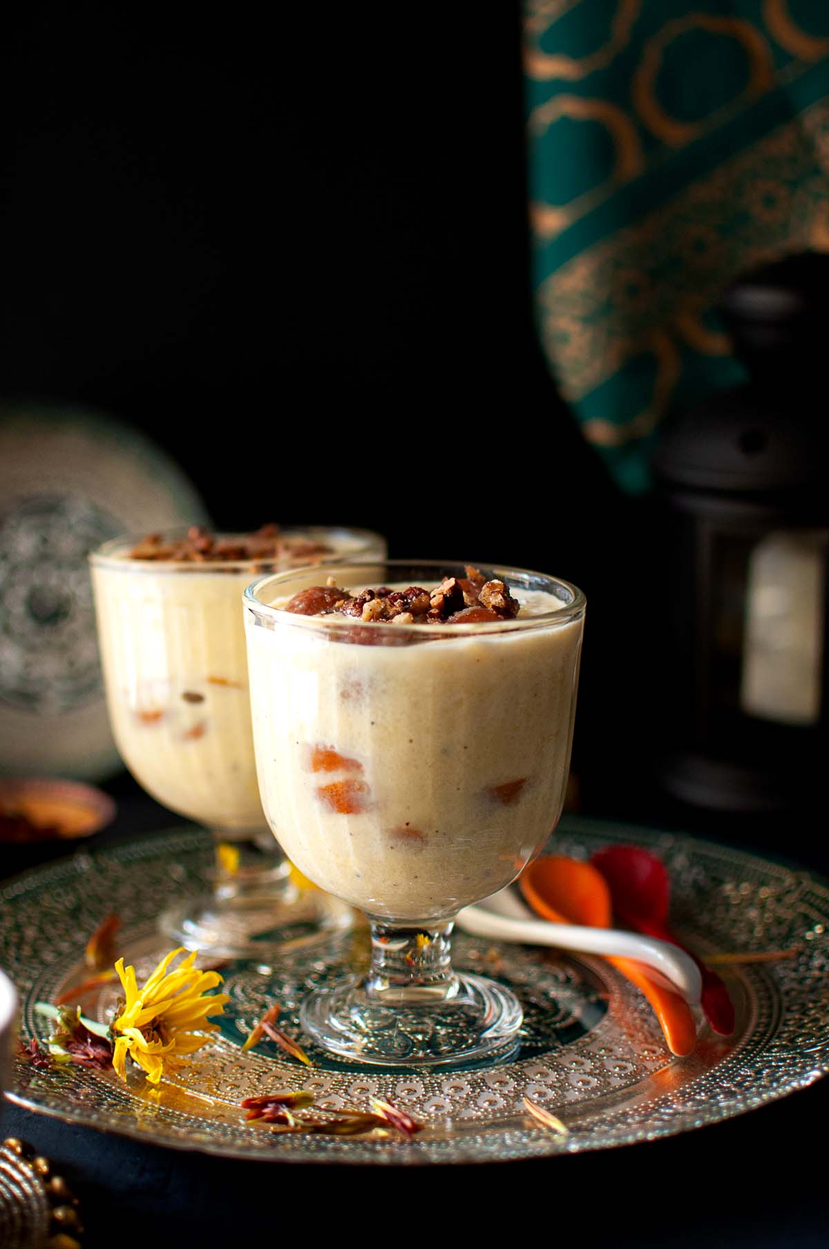 Custard desserts in a glass with gulab jamun