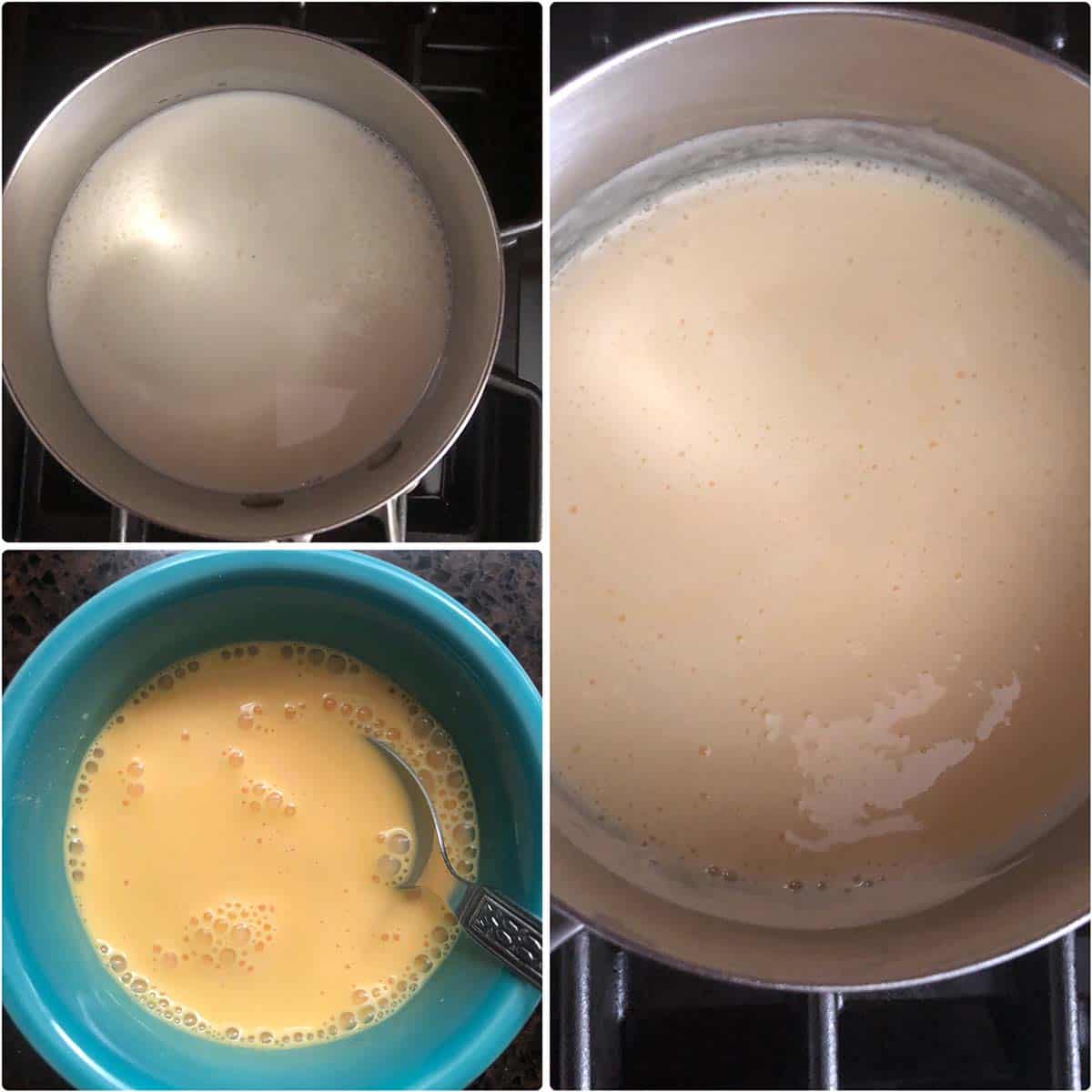 Making of custard in a saucepan