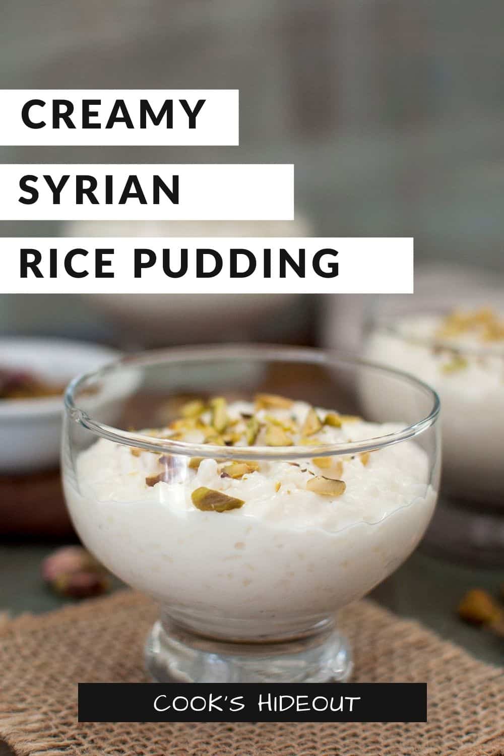 Syrian Rice Pudding served in a glass serving jar