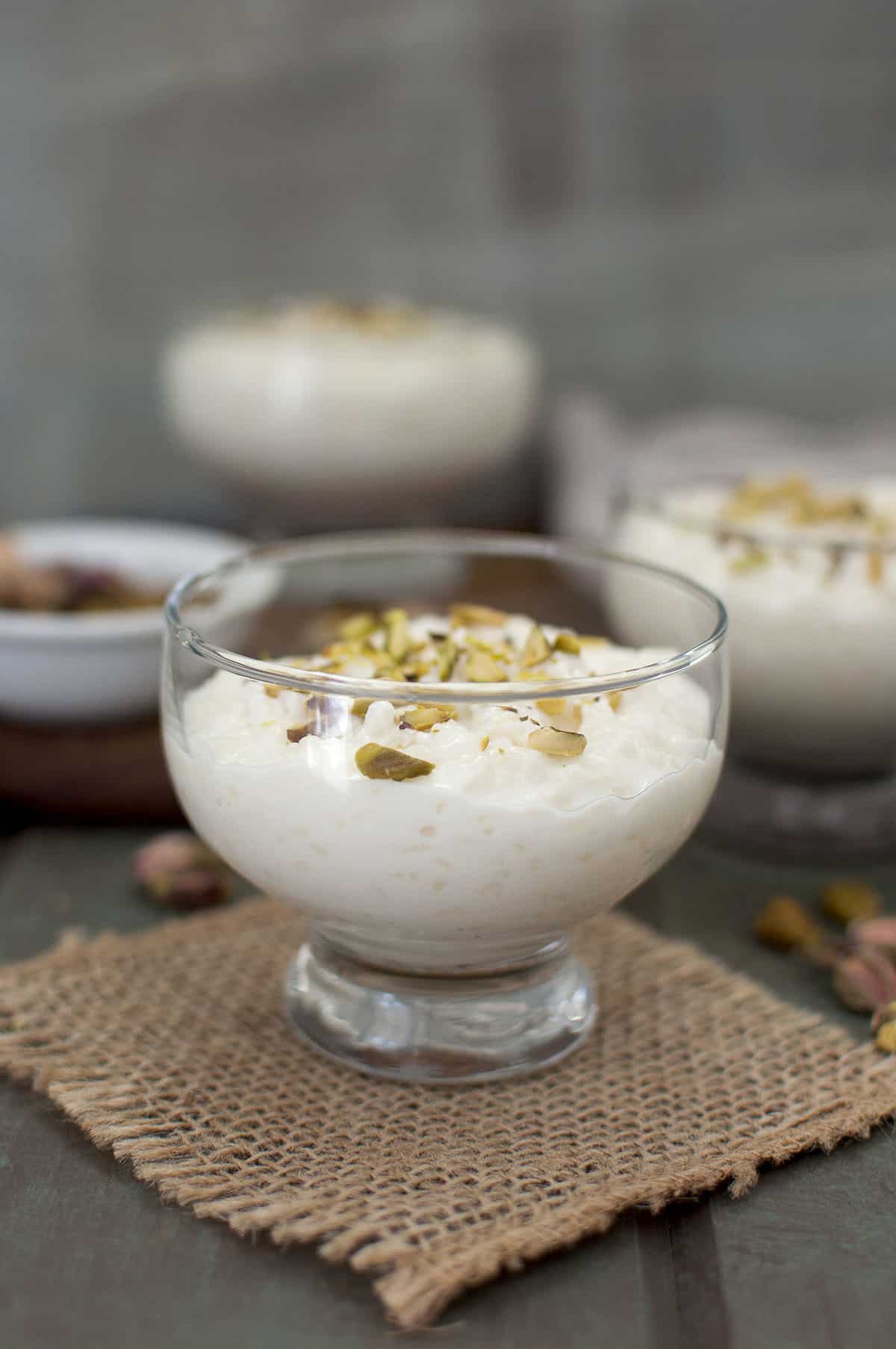 Glass serving cup with Syrian dessert 