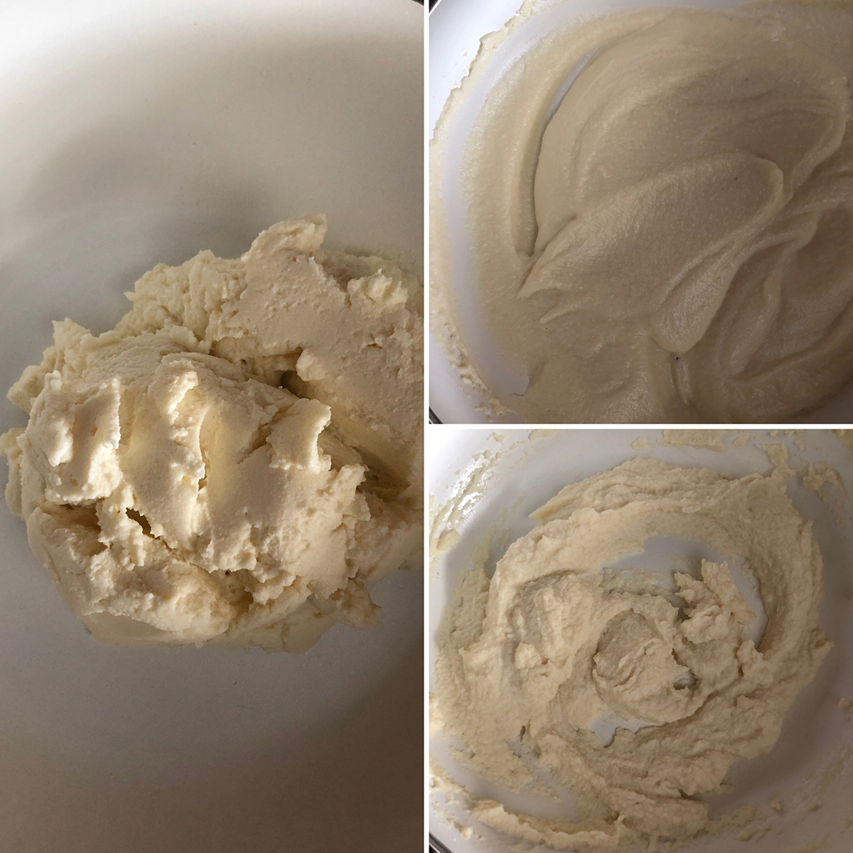 Step by step photos showing the cooking of ricotta cheese until thick.