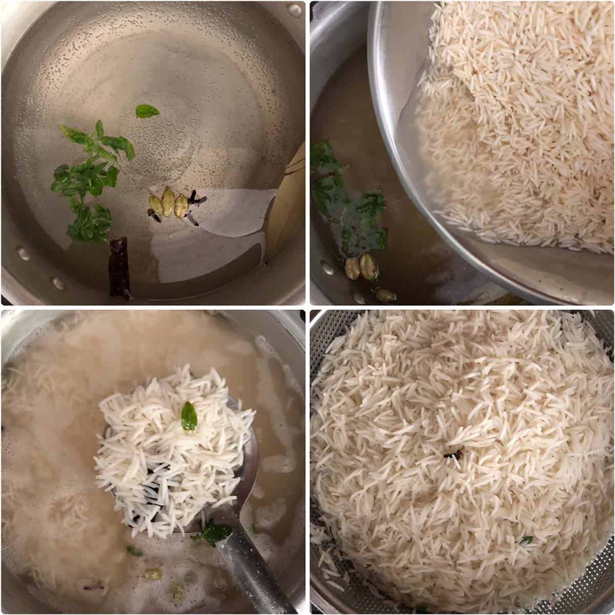 Making rice for biryani