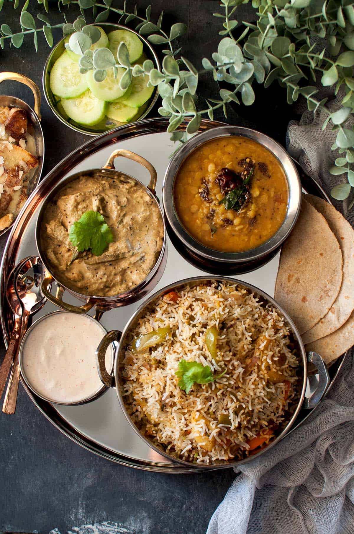 Steel with Hyderabadi Veg Biryani thali