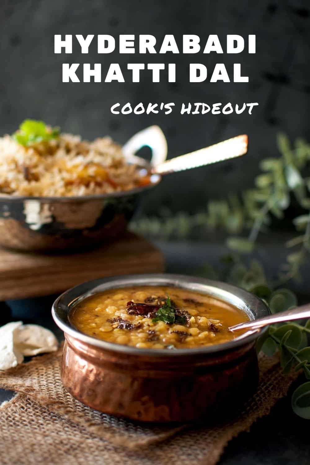 copper bowl with Hyderabadi Khatti dal