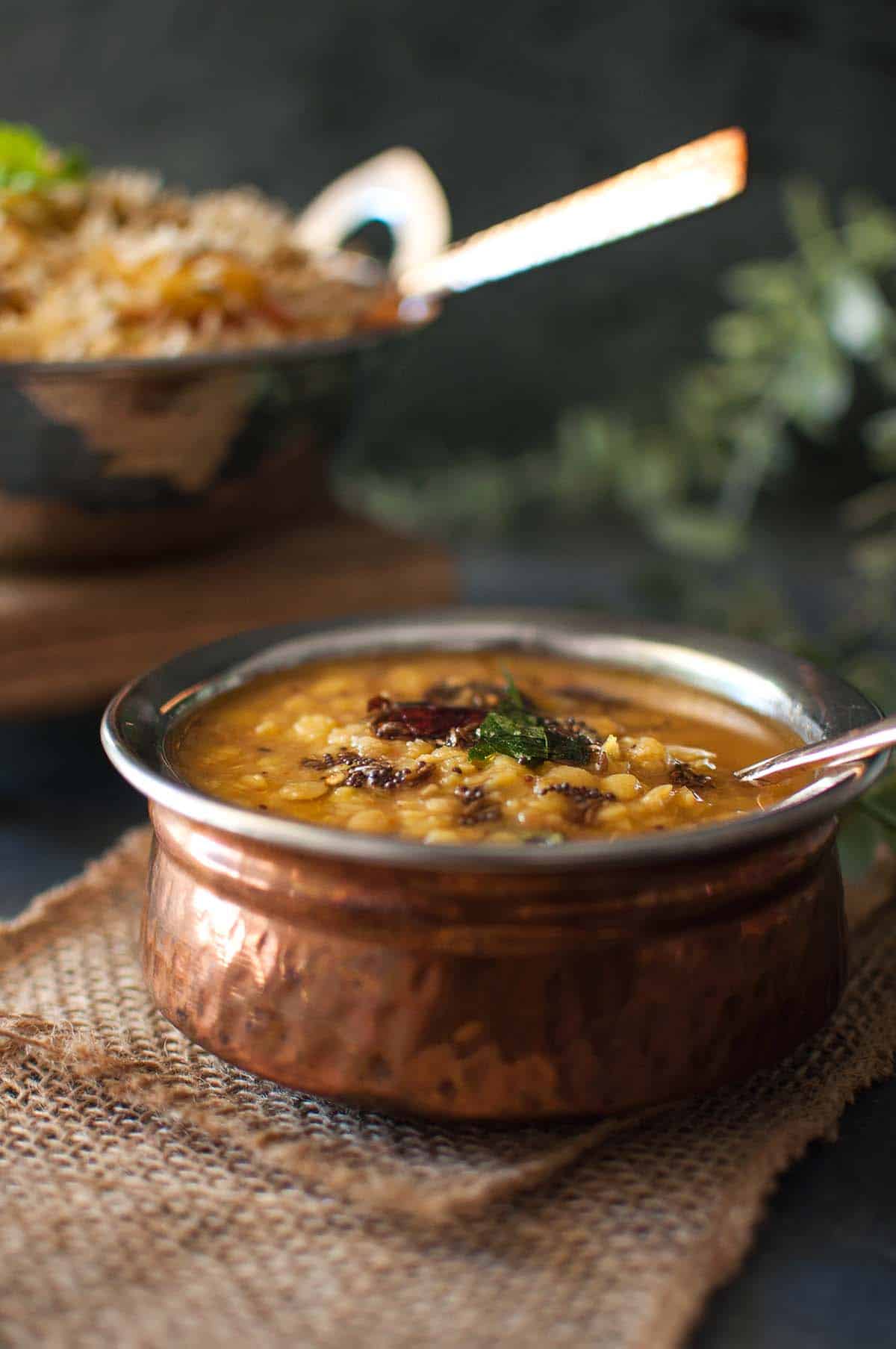 Copper bowl with khatti dal