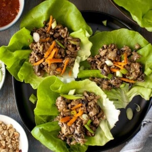 top view of tofu lettuce wraps on a tray