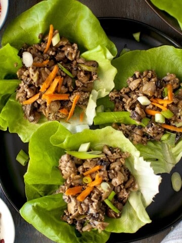 top view of tofu lettuce wraps on a tray