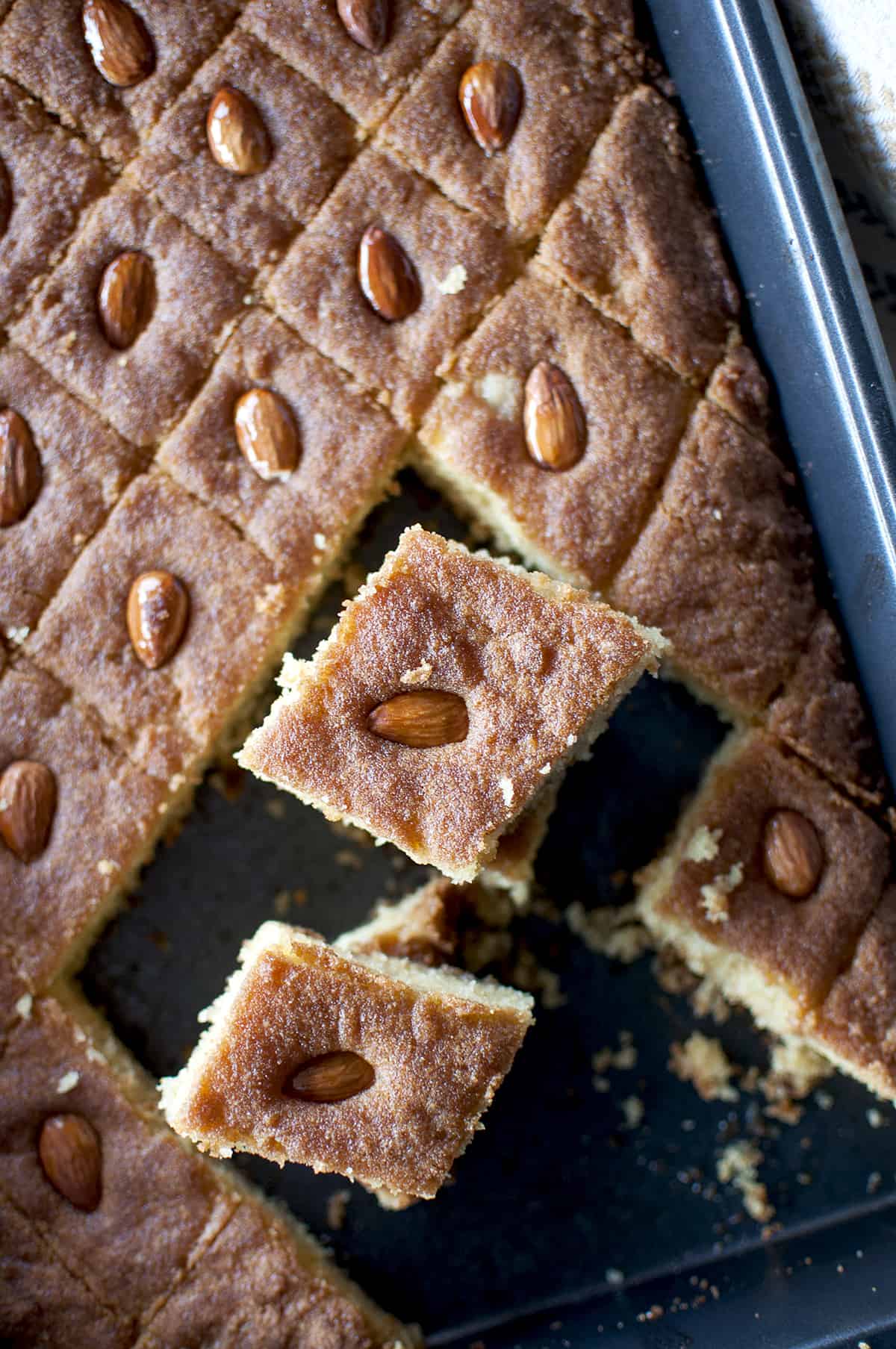 Baking sheet with squares of namoura.