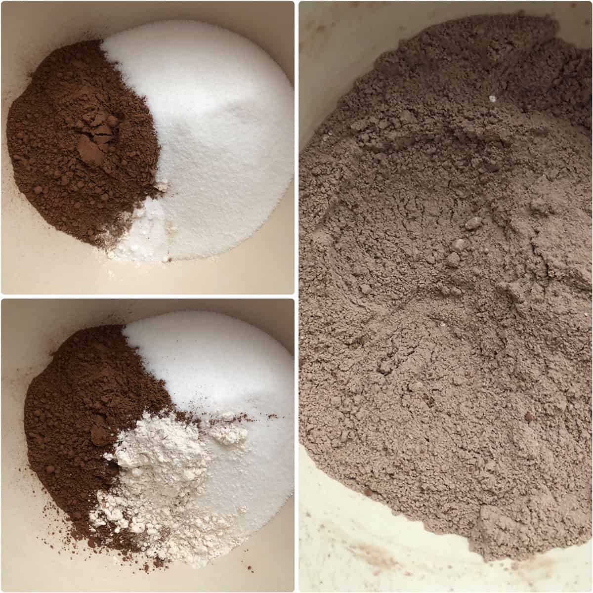 Combining dry ingredients in a large mixing bowl