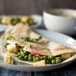 Blue plate with Paneer filled dosa