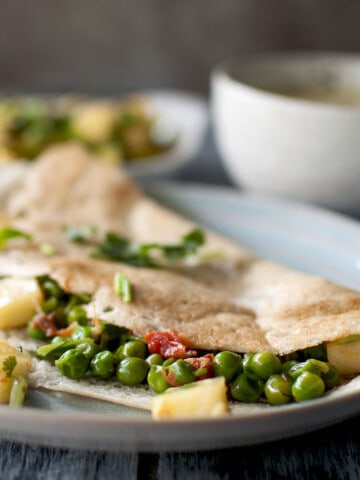 Blue plate with Paneer filled dosa