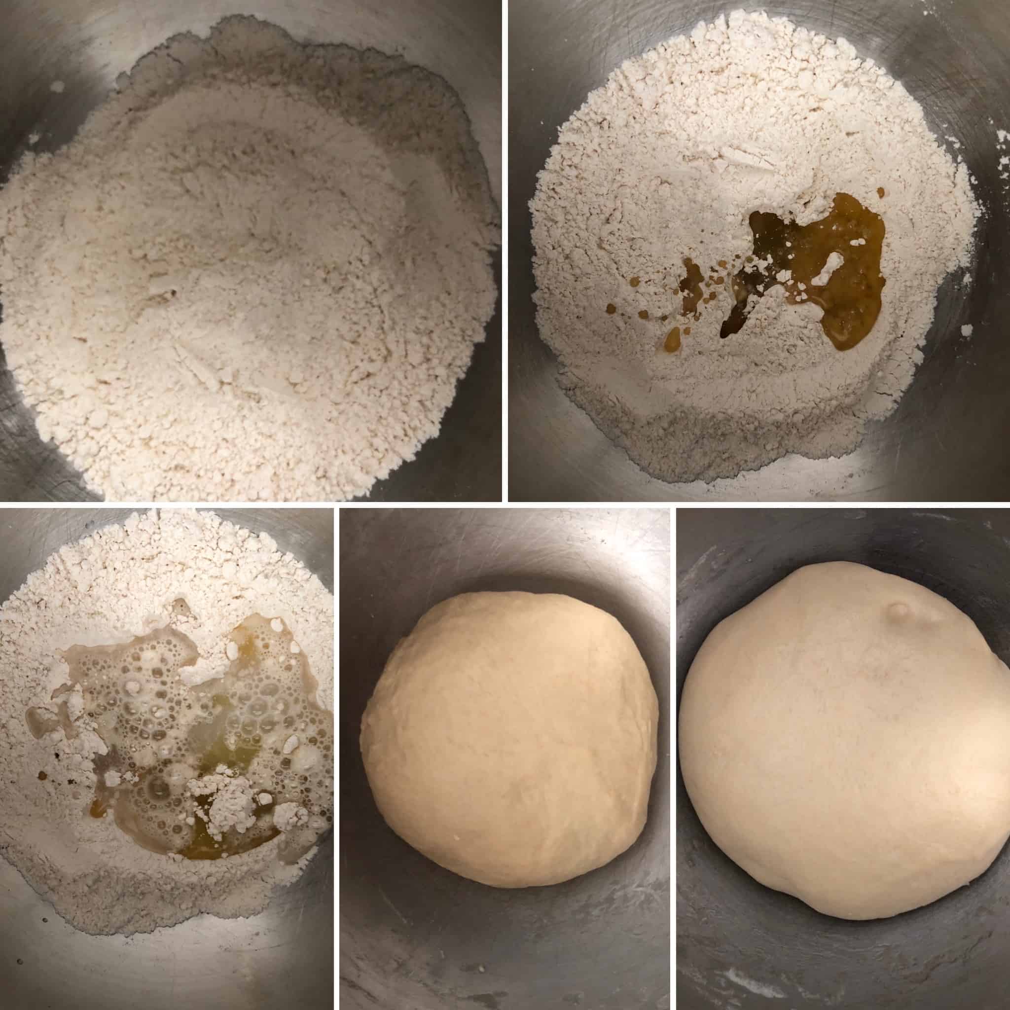 Step by step photos showing the making of dough
