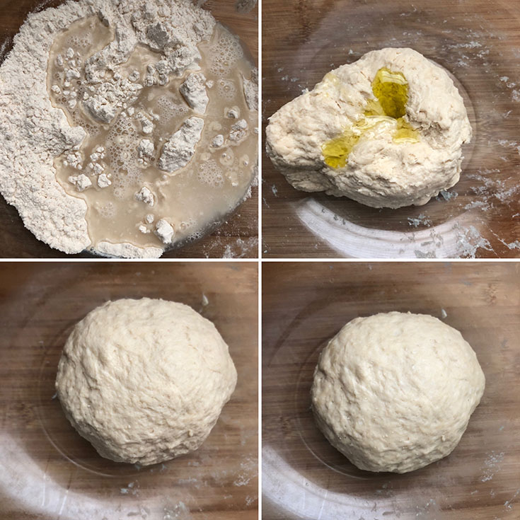 Step by step photos showing the making of pizza crust