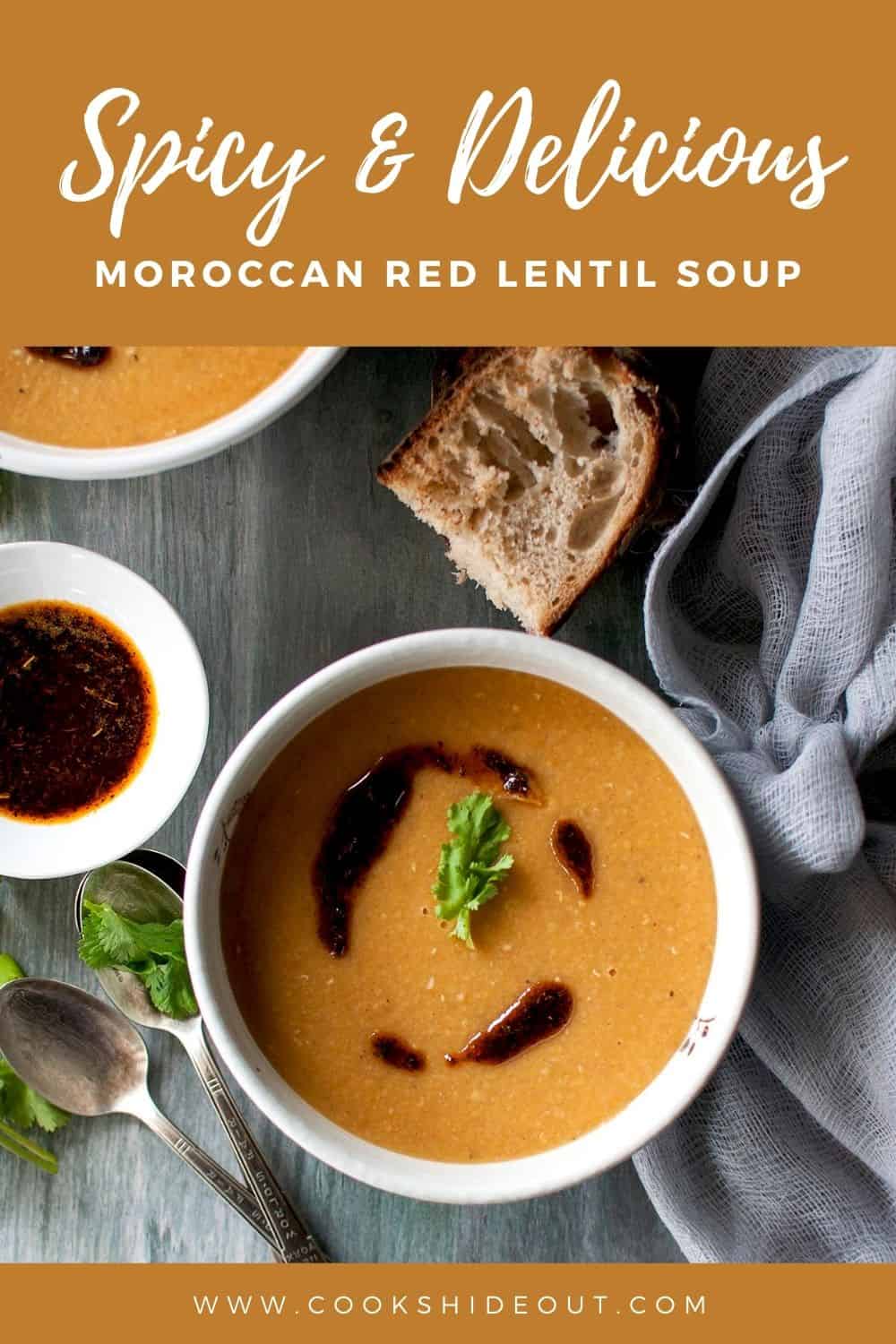 White bowl with Moroccan red lentil soup