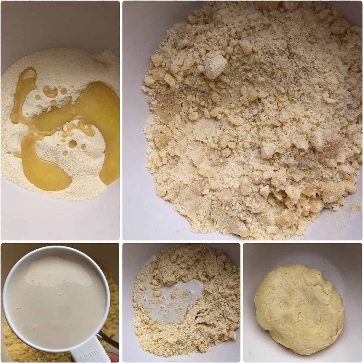 Melted butter and milk added to dry ingredients to form a smooth dough