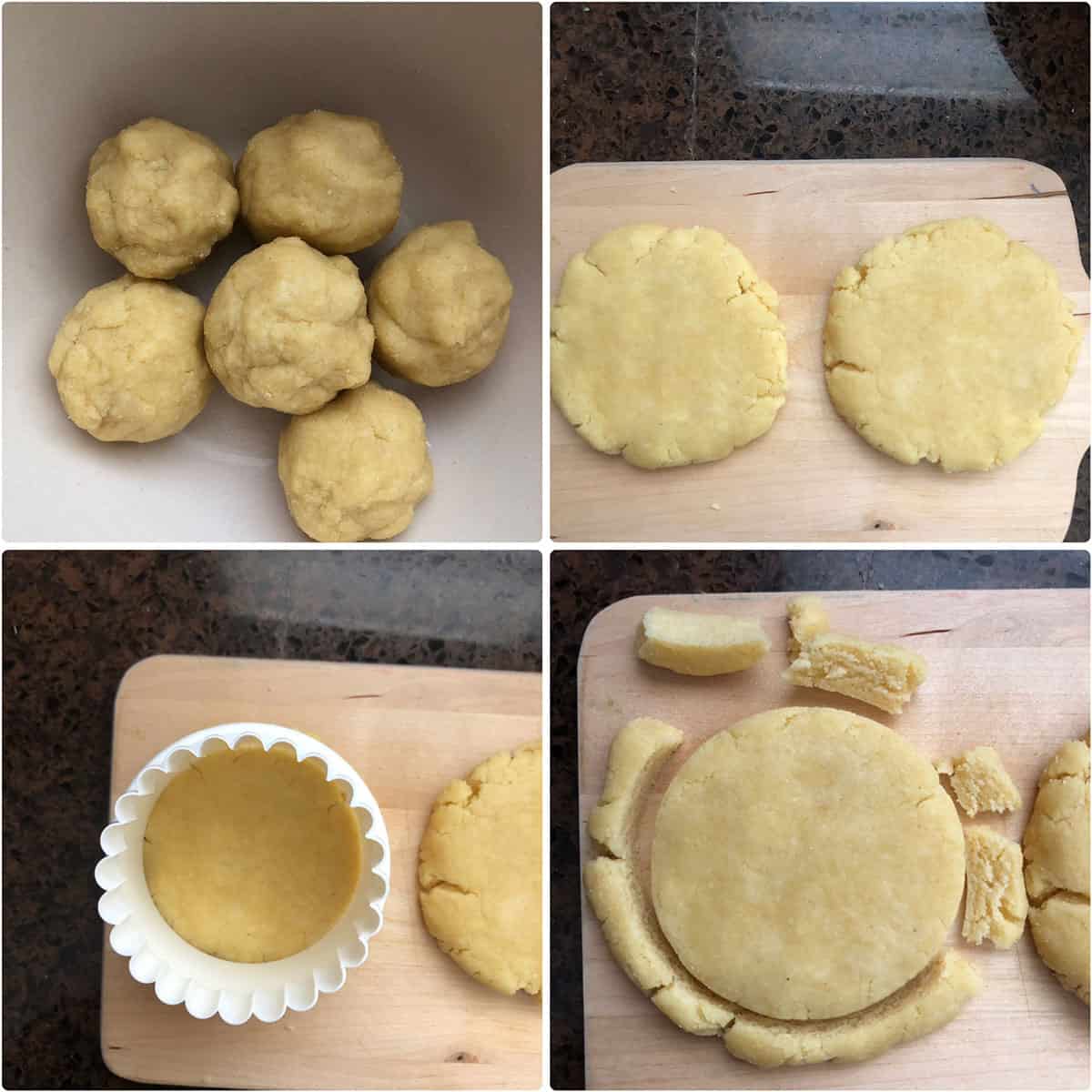 Dough divided into 6 pieces, formed into a disc and cut into circles