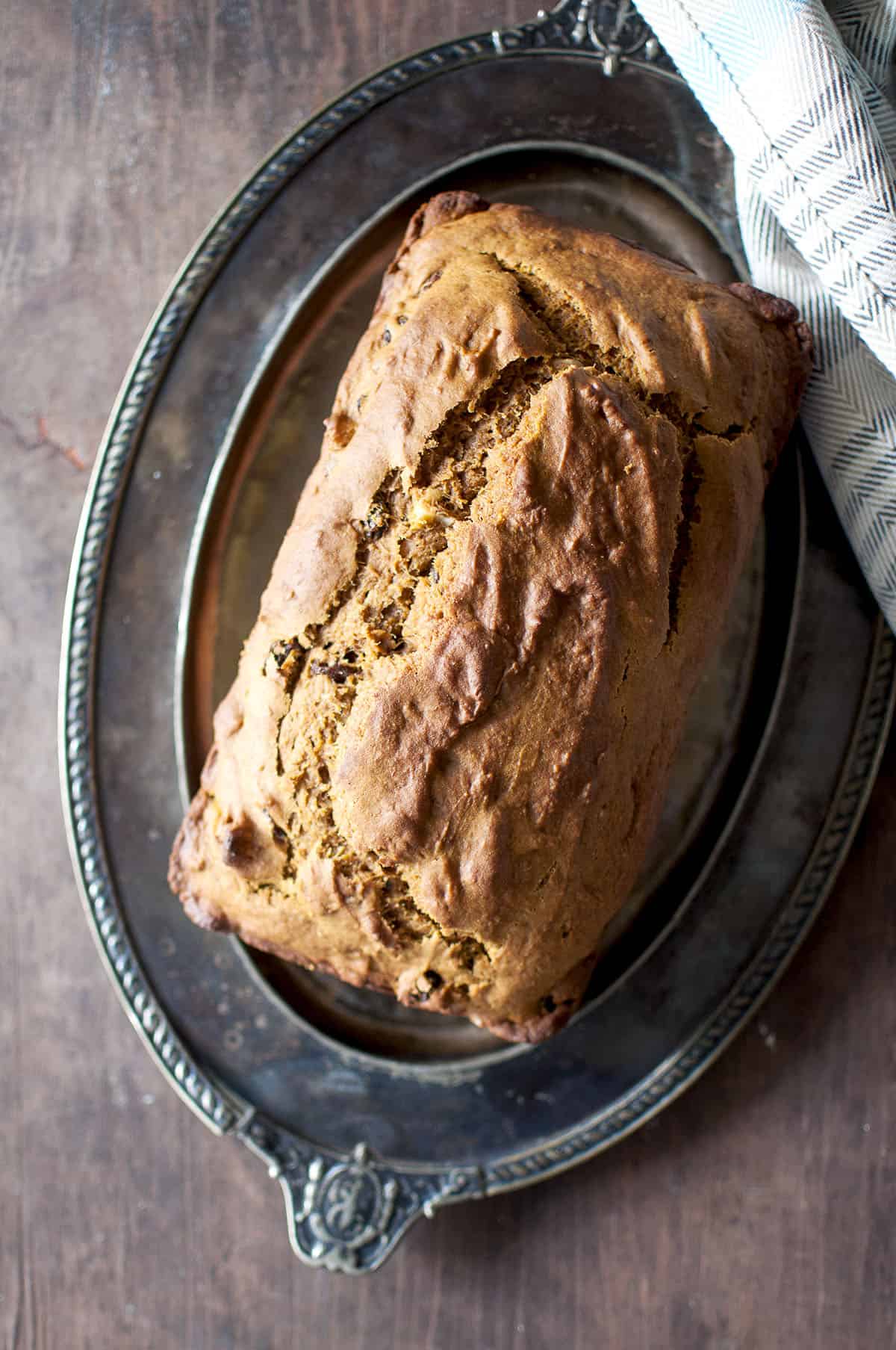 Tray with a loaf of quick bread