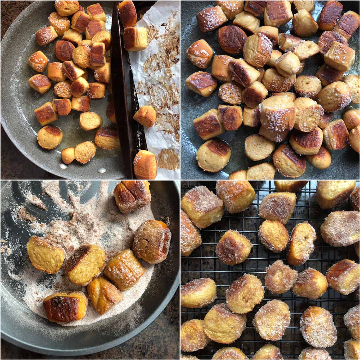 Mini bites coated with melted butter and rolled in cinnamon sugar