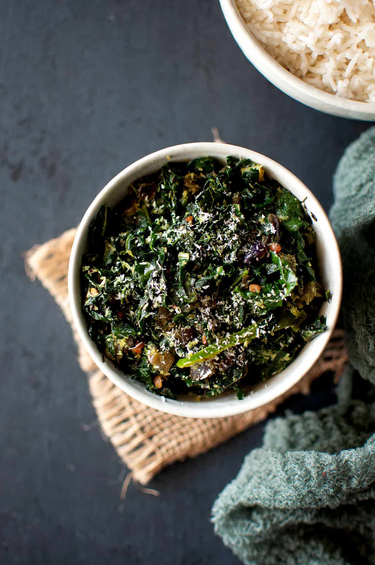 Bowl with Sri Lankan kale mallung.