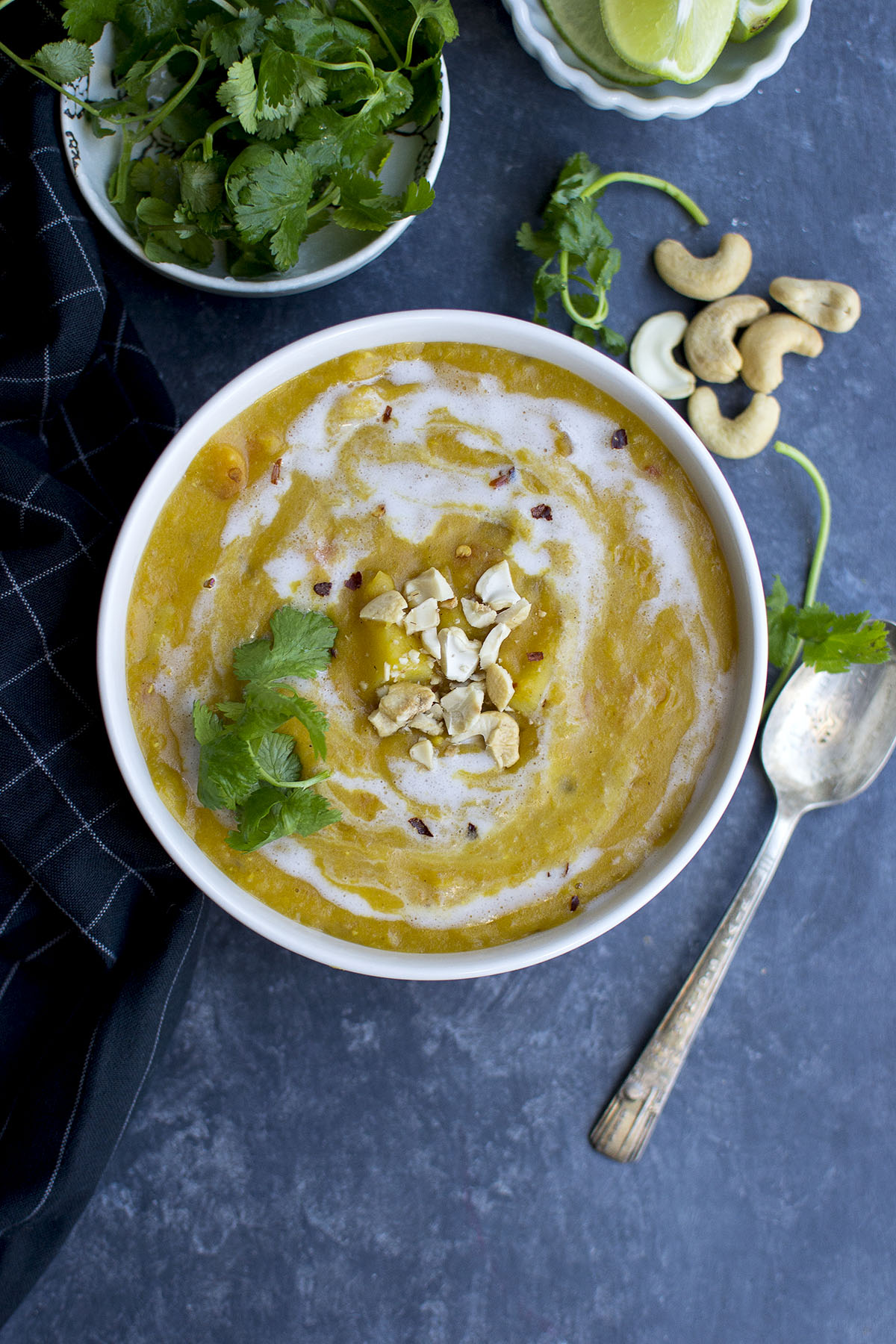 White bowl with lentil soup