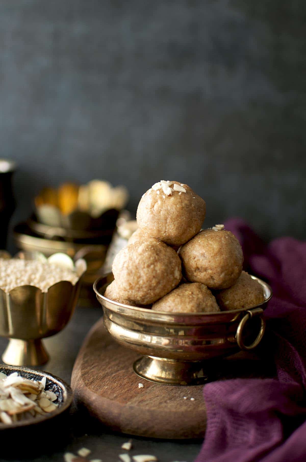 Golden bowl with a stack of sunnundalu