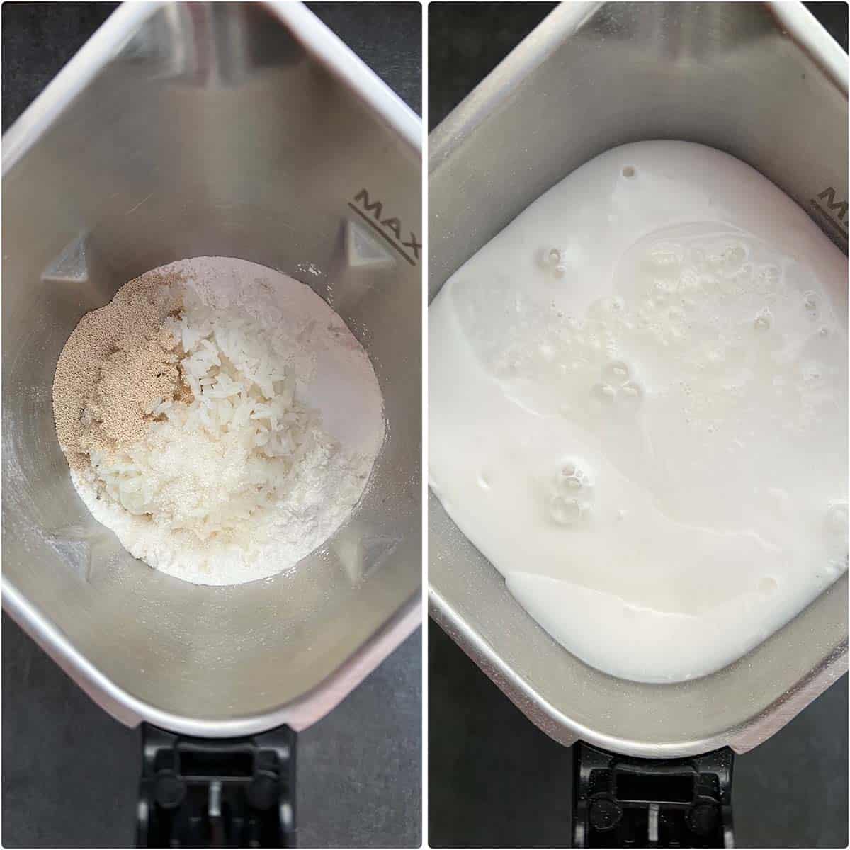 2 panel photo showing the before and after blending the ingredients.