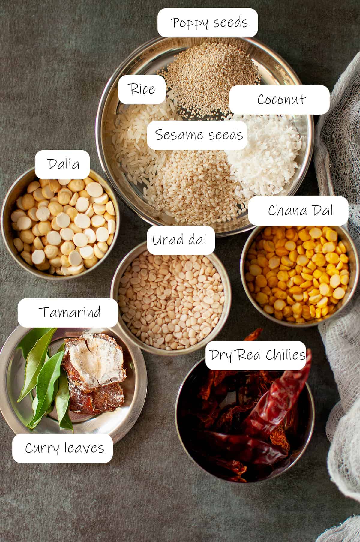 Ingredients for spice powder, details in recipe card.