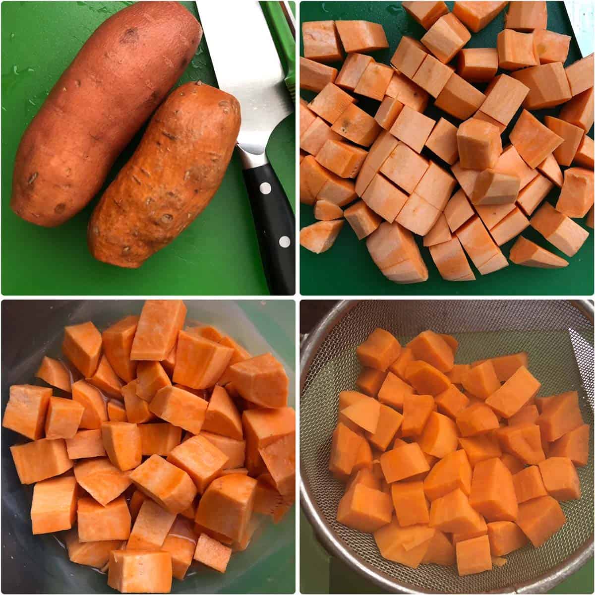 Sweet potato, peeled, diced and microwaved