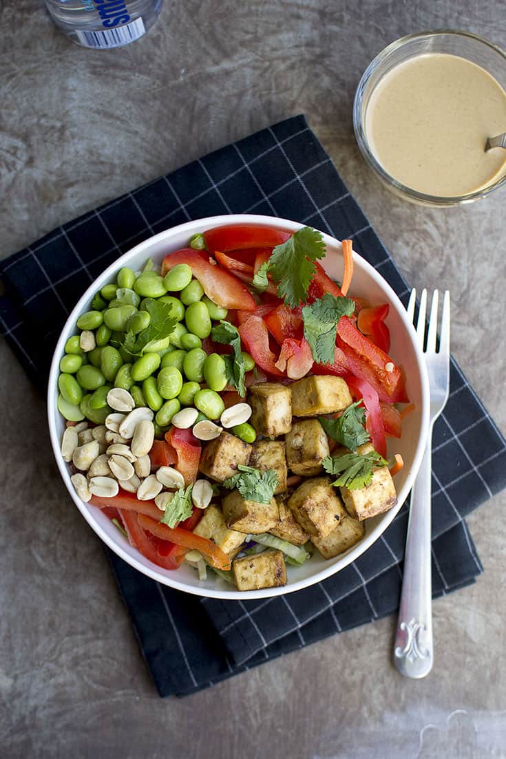 Broccoli and Tofu Salad with Peanut dressing