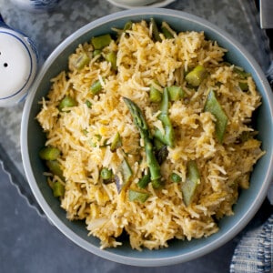 Blue bowl with Vegetable Kedgeree