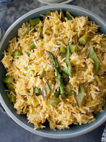 Blue bowl with Vegetable Kedgeree