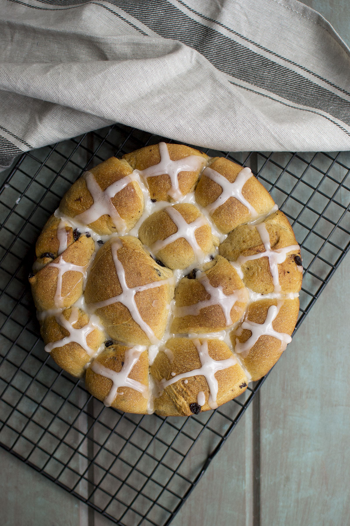 Wire rack with whole wheat hot cross buns