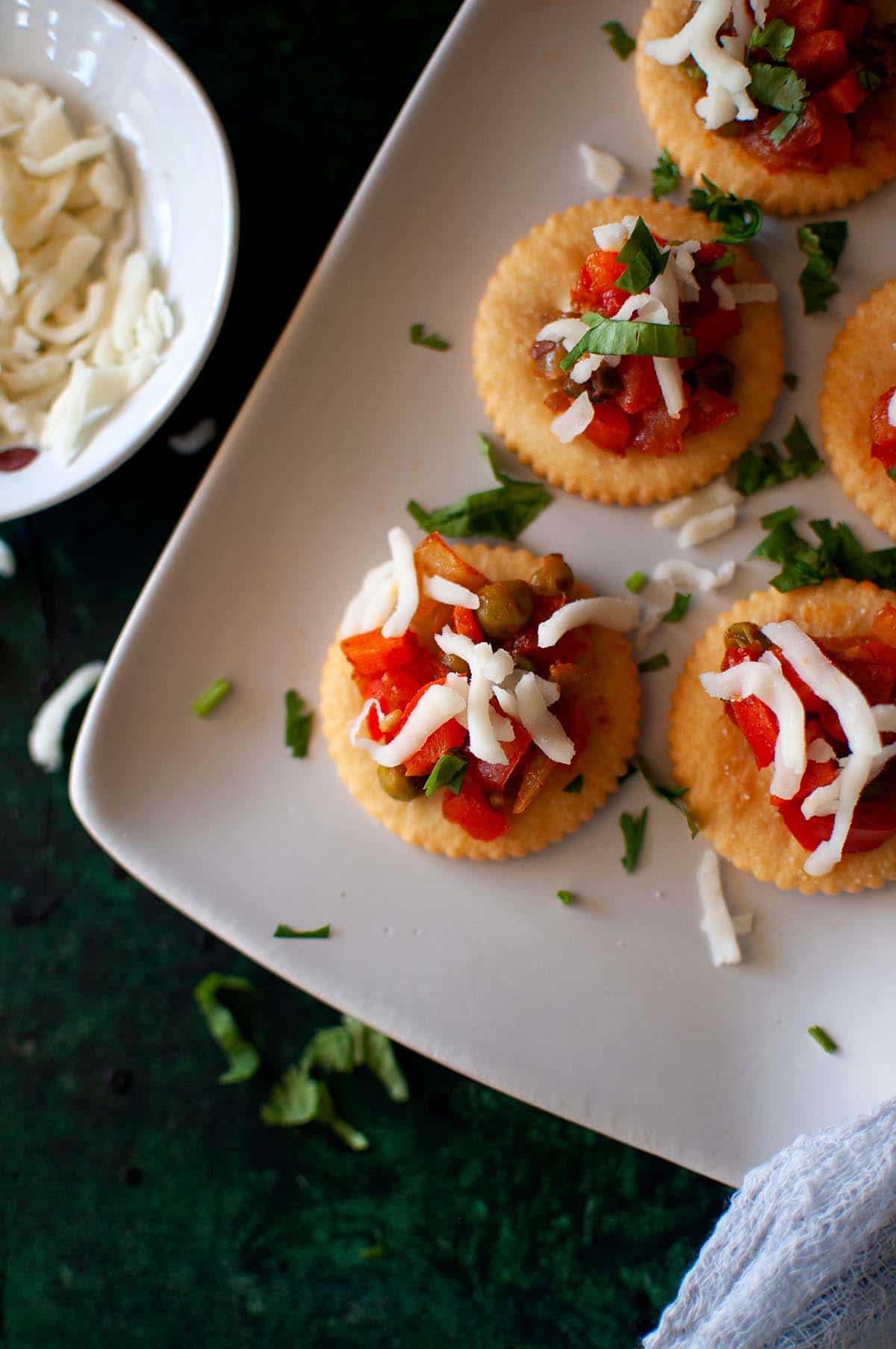 White plate with Indian vegetarian appetizer