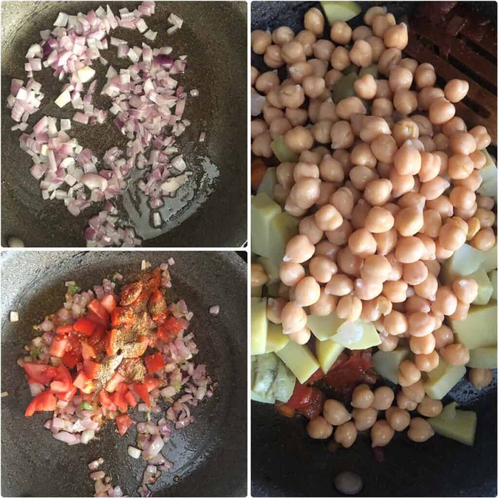 Step by step photos of the making of chana chaat