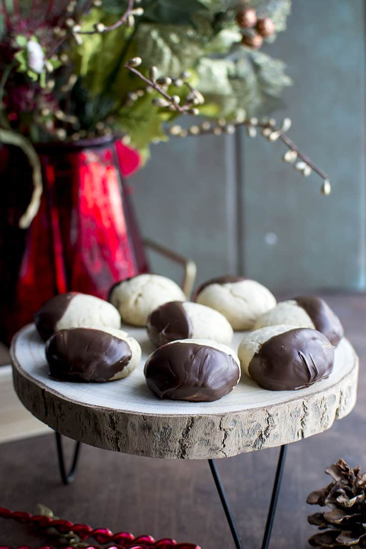 Tray of chocolate dipped Bulgarian Medenki Cookies