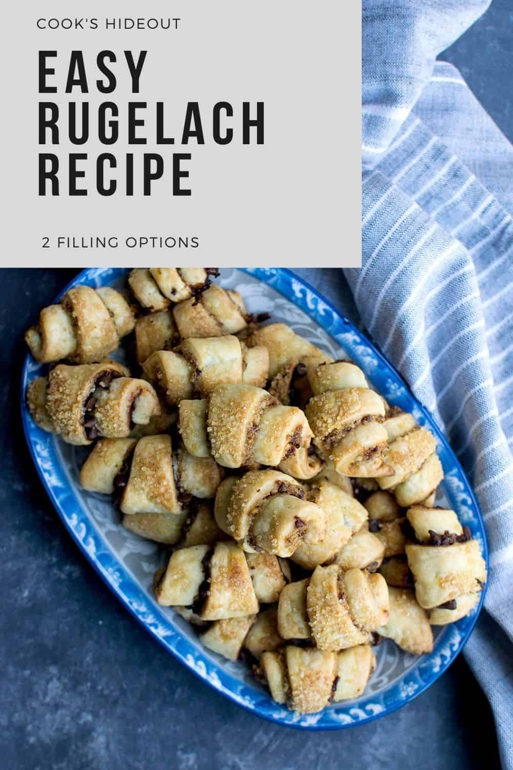 Blue bowl with stack of rugelach